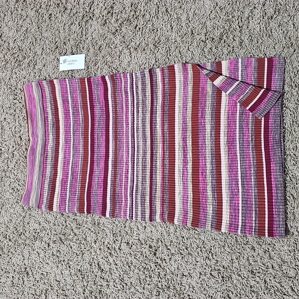 NWT Calvin Klein Jeans Skirt Ribbed Midi Striped Large Pull On Stretch - Picture 3 of 8